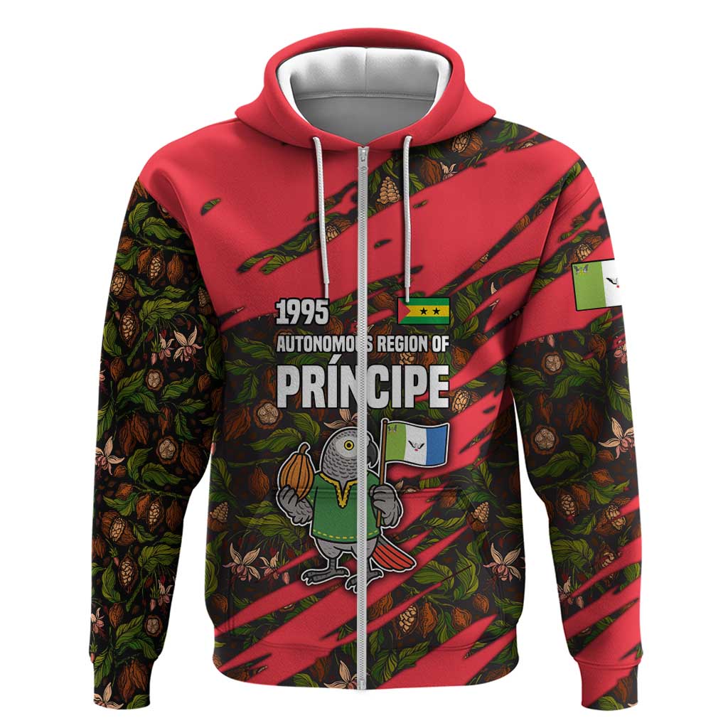 Principe Autonomous Region Zip Hoodie with Parrot Cacao and 1995 Flag Design - Wonder Print Shop