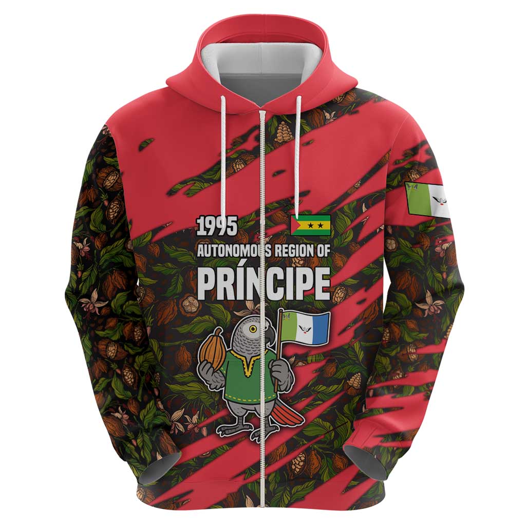 Principe Autonomous Region Zip Hoodie with Parrot Cacao and 1995 Flag Design - Wonder Print Shop