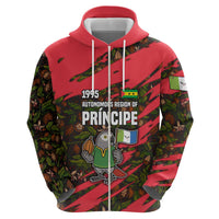 Principe Autonomous Region Zip Hoodie with Parrot Cacao and 1995 Flag Design - Wonder Print Shop