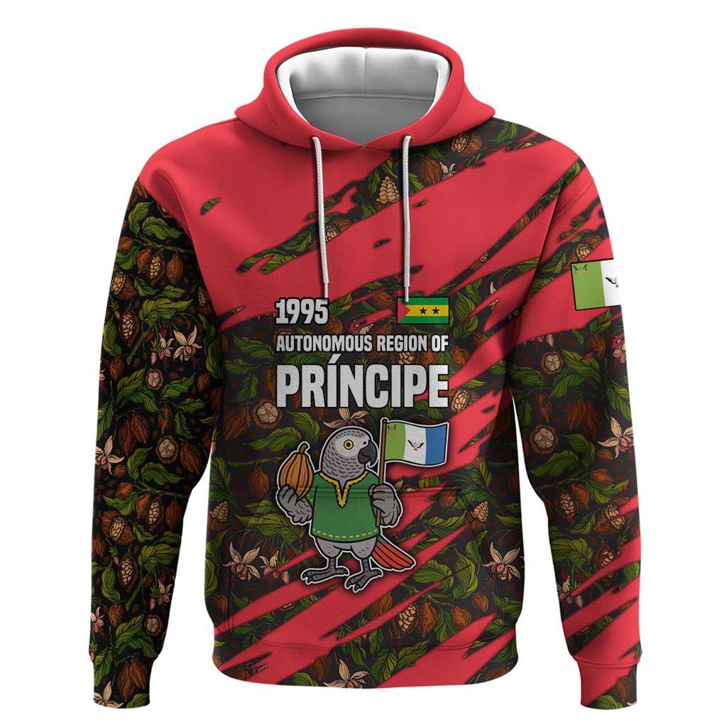 Principe Autonomous Region Zip Hoodie with Parrot Cacao and 1995 Flag Design - Wonder Print Shop
