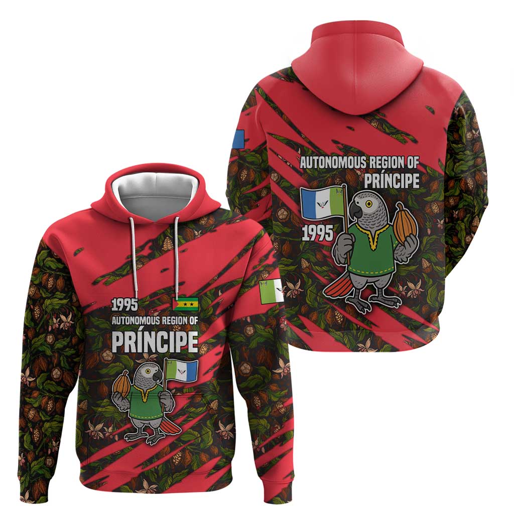 Principe Autonomous Region Zip Hoodie with Parrot Cacao and 1995 Flag Design - Wonder Print Shop