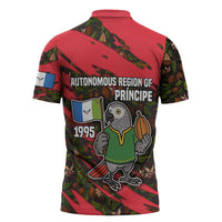 Principe Autonomous Region Zipper Polo Shirt with Parrot Cacao and 1995 Flag Design - Wonder Print Shop
