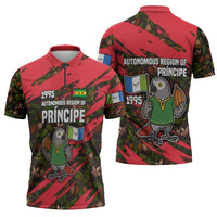 Principe Autonomous Region Zipper Polo Shirt with Parrot Cacao and 1995 Flag Design - Wonder Print Shop
