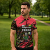 Principe Autonomous Region Zipper Polo Shirt with Parrot Cacao and 1995 Flag Design - Wonder Print Shop