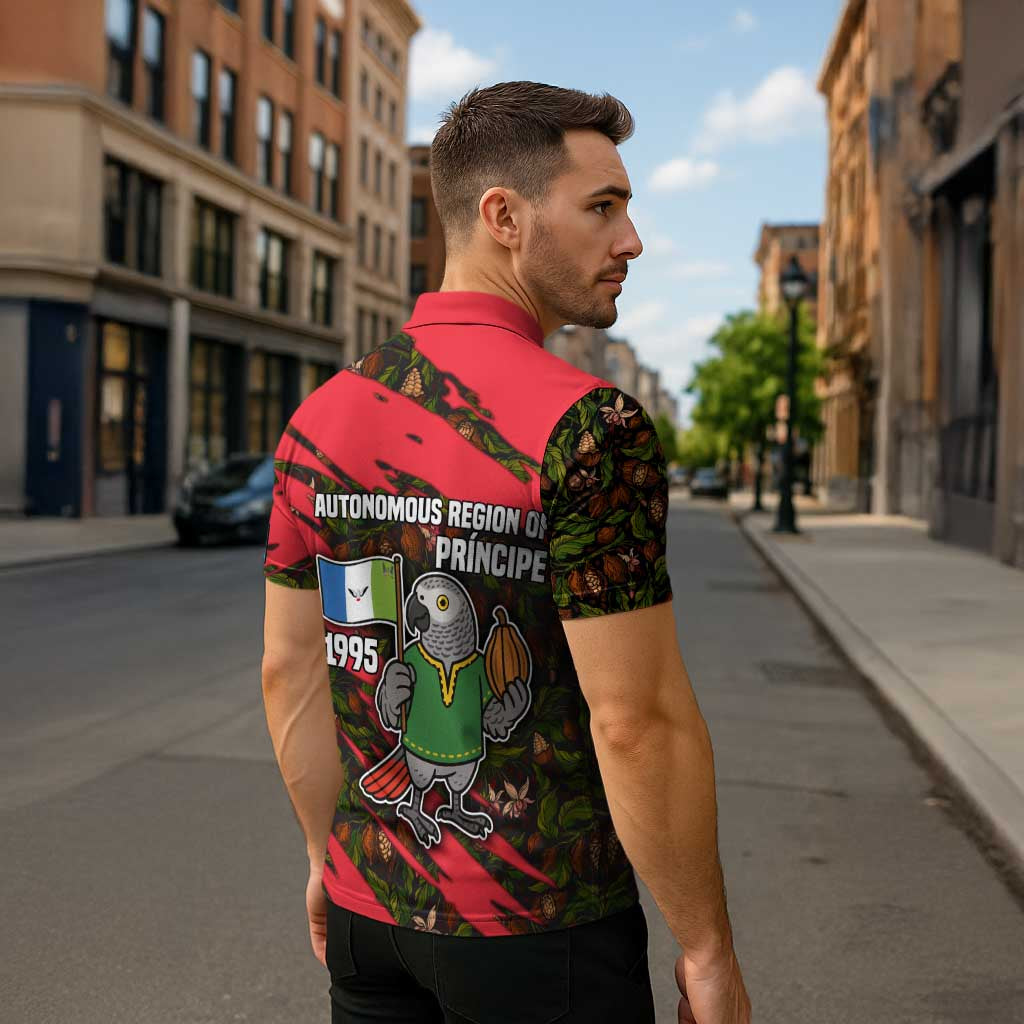 Principe Autonomous Region Zipper Polo Shirt with Parrot Cacao and 1995 Flag Design - Wonder Print Shop