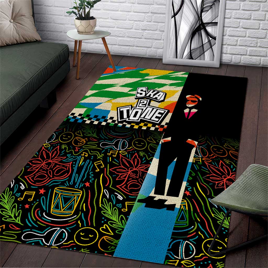 Ska Two Tone Area Rug with Colorful Checkerboard Music Art Carnival Festival - Wonder Print Shop