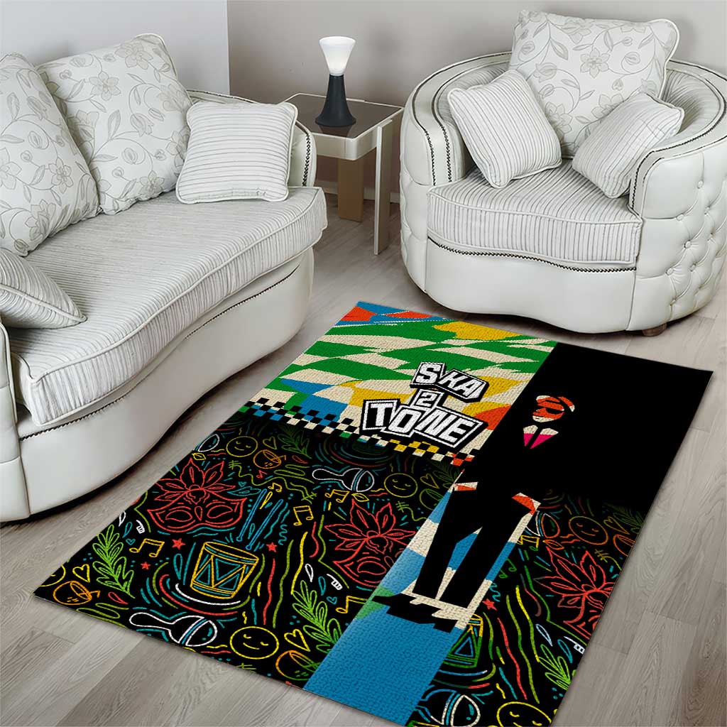 Ska Two Tone Area Rug with Colorful Checkerboard Music Art Carnival Festival - Wonder Print Shop