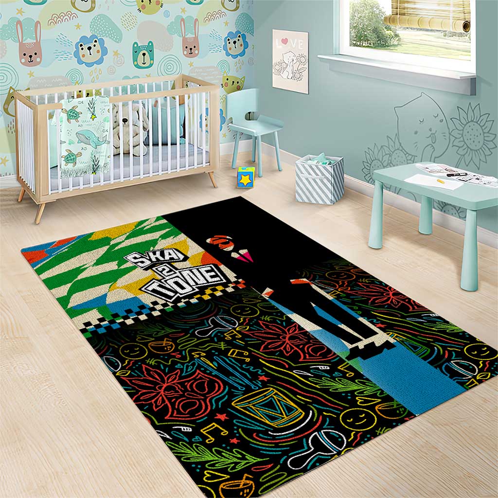 Ska Two Tone Area Rug with Colorful Checkerboard Music Art Carnival Festival - Wonder Print Shop