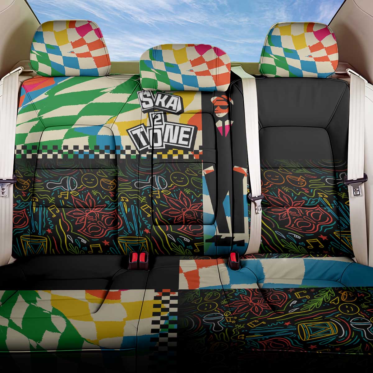 Ska Two Tone Back Car Seat Cover with Colorful Checkerboard Music Art Carnival Festival - Wonder Print Shop