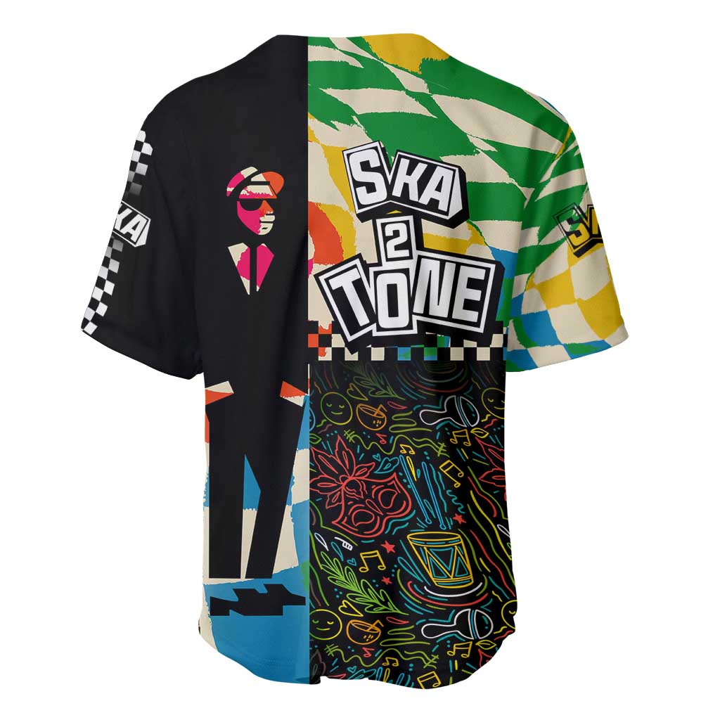 Ska Two Tone Baseball Jersey with Colorful Checkerboard Music Art Carnival Festival - Wonder Print Shop
