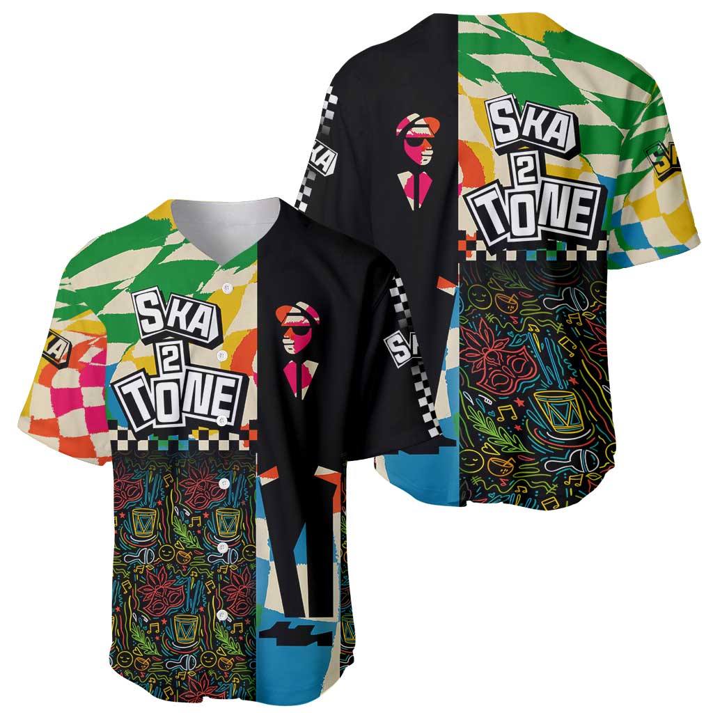 Ska Two Tone Baseball Jersey with Colorful Checkerboard Music Art Carnival Festival - Wonder Print Shop