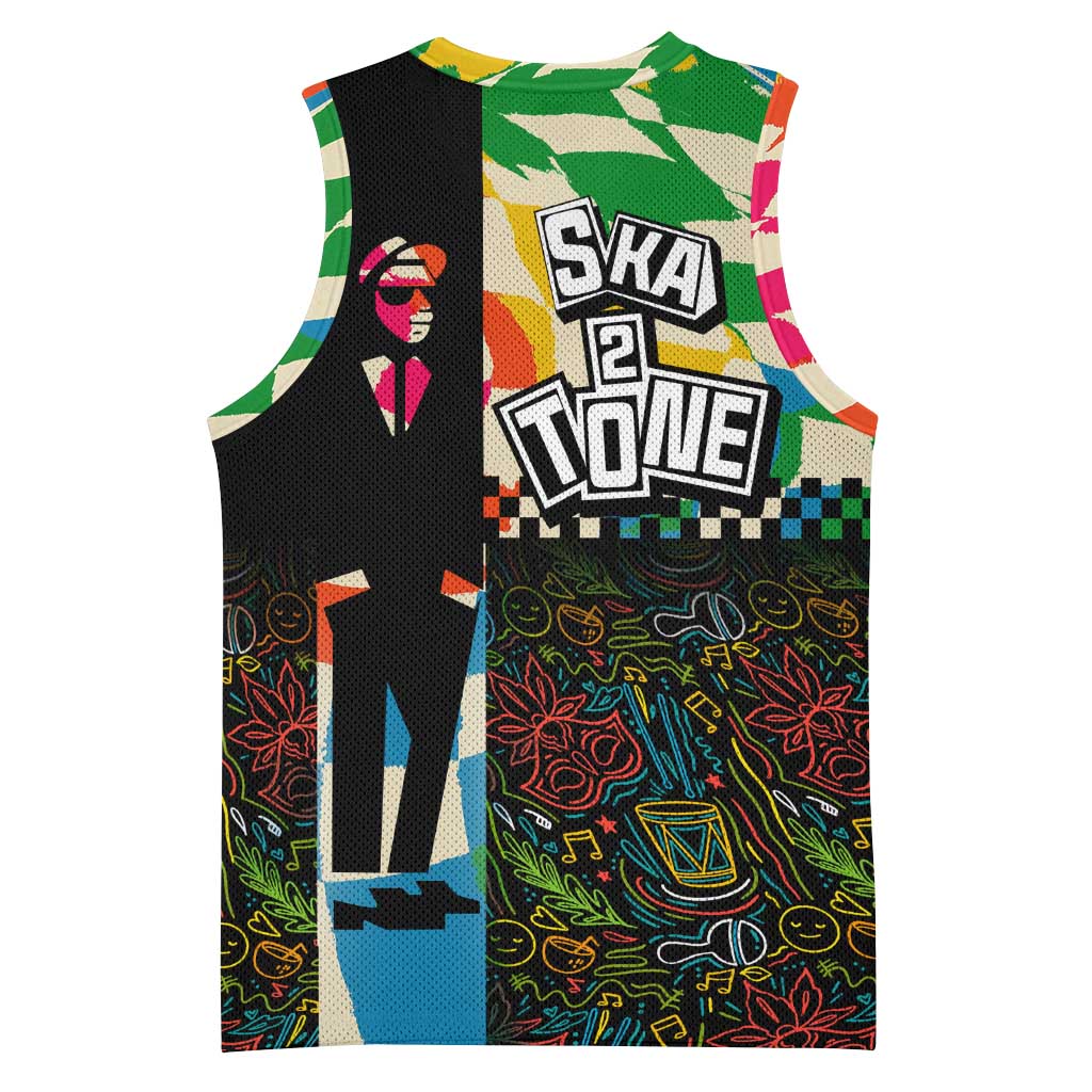 Ska Two Tone Basketball Jersey with Colorful Checkerboard Music Art Carnival Festival - Wonder Print Shop