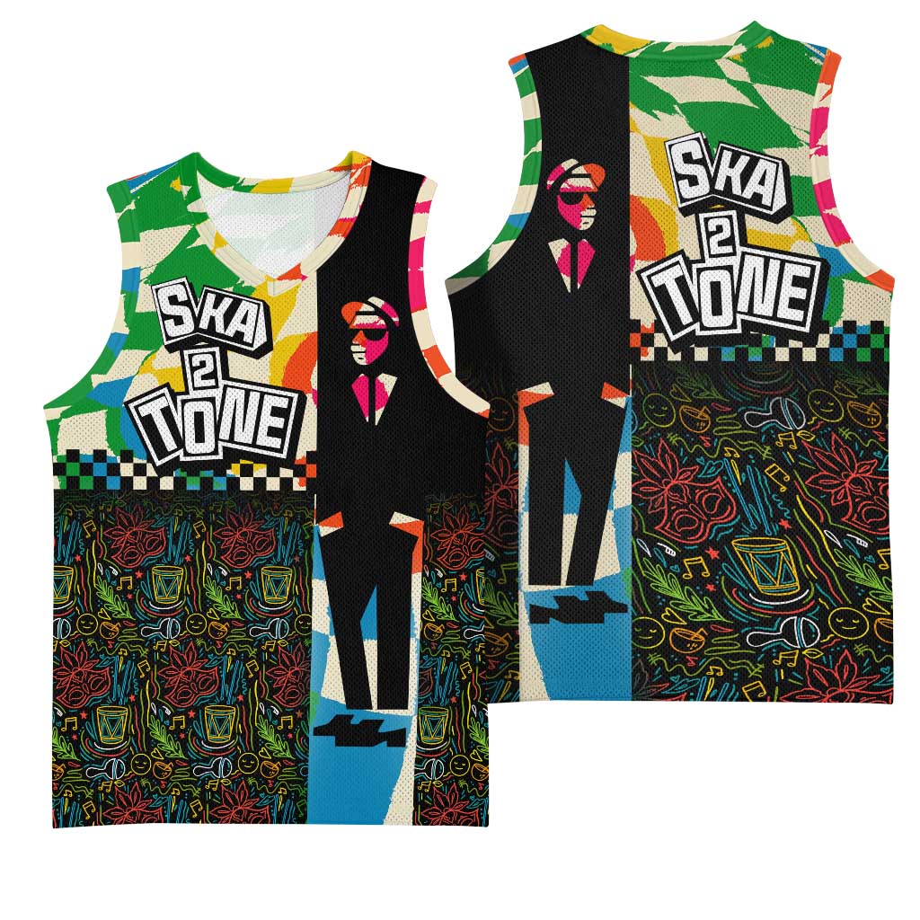 Ska Two Tone Basketball Jersey with Colorful Checkerboard Music Art Carnival Festival - Wonder Print Shop