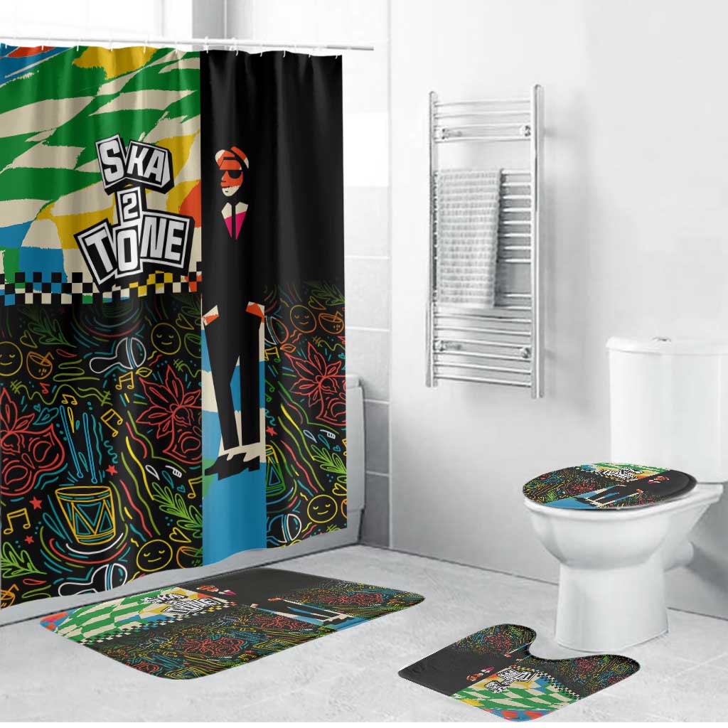 Ska Two Tone Bathroom Set with Colorful Checkerboard Music Art Carnival Festival - Wonder Print Shop