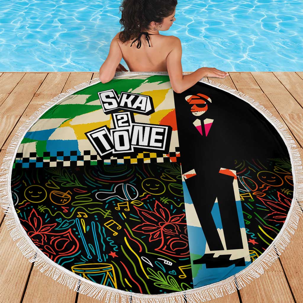 Ska Two Tone Beach Blanket with Colorful Checkerboard Music Art Carnival Festival - Wonder Print Shop