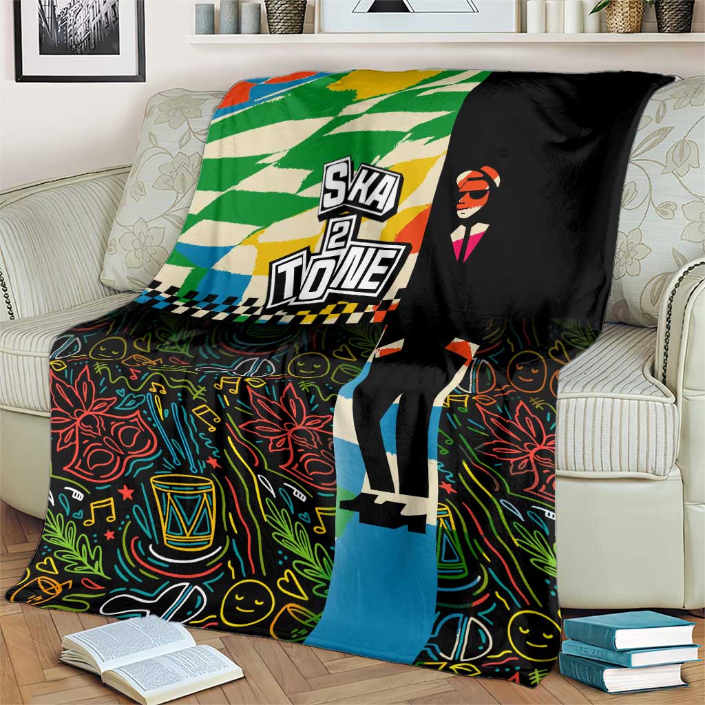 Ska Two Tone Blanket with Colorful Checkerboard Music Art Carnival Festival - Wonder Print Shop