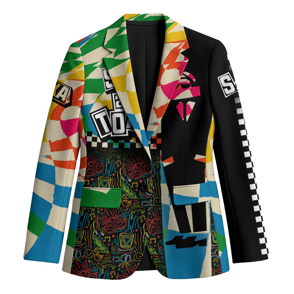 Ska Two Tone Blazer with Colorful Checkerboard Music Art Carnival Festival - Wonder Print Shop