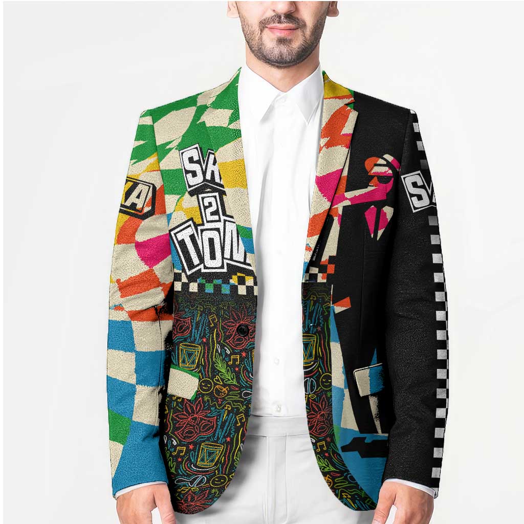 Ska Two Tone Blazer with Colorful Checkerboard Music Art Carnival Festival - Wonder Print Shop