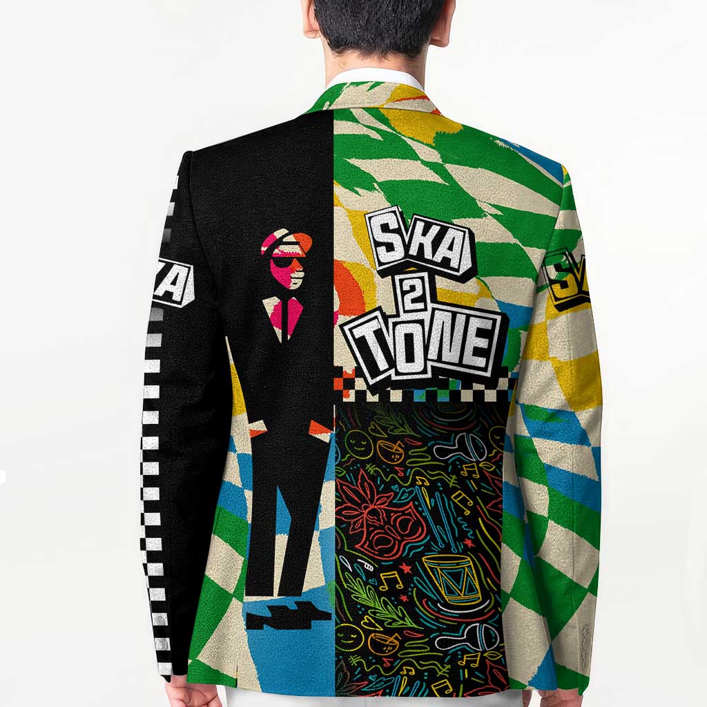 Ska Two Tone Blazer with Colorful Checkerboard Music Art Carnival Festival - Wonder Print Shop