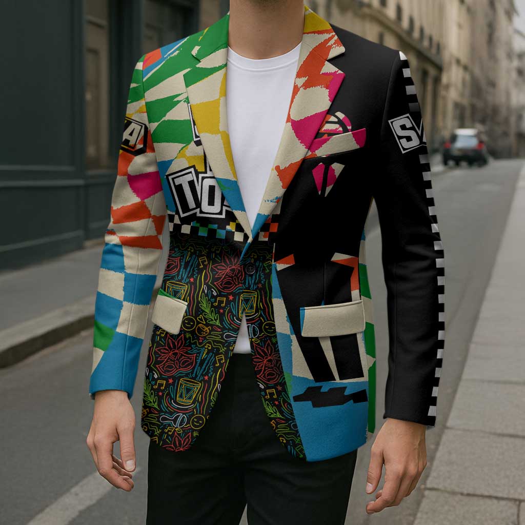 Ska Two Tone Blazer with Colorful Checkerboard Music Art Carnival Festival - Wonder Print Shop
