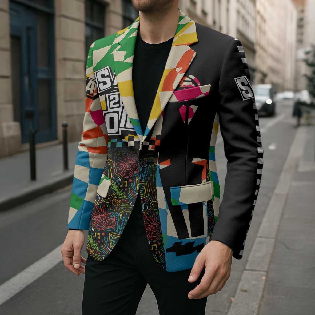 Ska Two Tone Blazer with Colorful Checkerboard Music Art Carnival Festival - Wonder Print Shop
