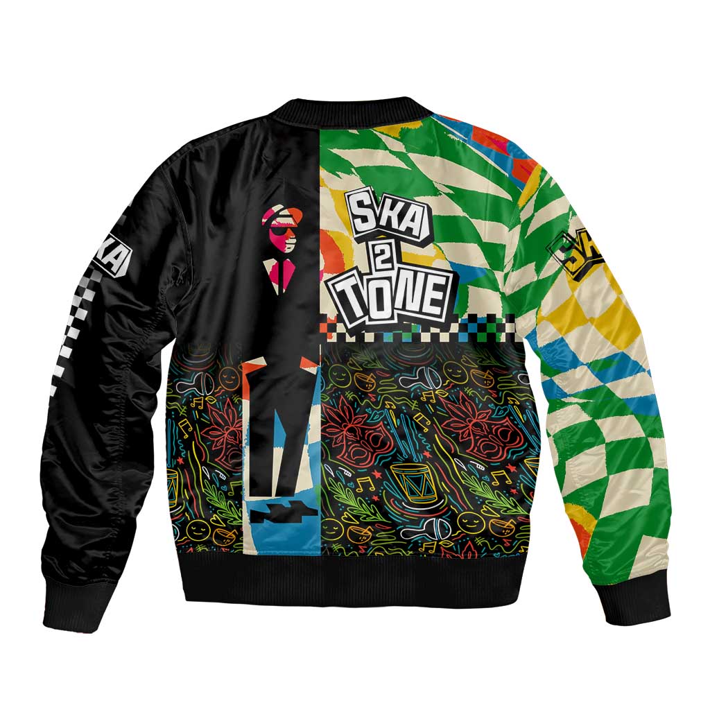 Ska Two Tone Bomber Jacket with Colorful Checkerboard Music Art Carnival Festival - Wonder Print Shop