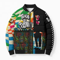 Ska Two Tone Bomber Puffer Jacket with Colorful Checkerboard Music Art Carnival Festival - Wonder Print Shop
