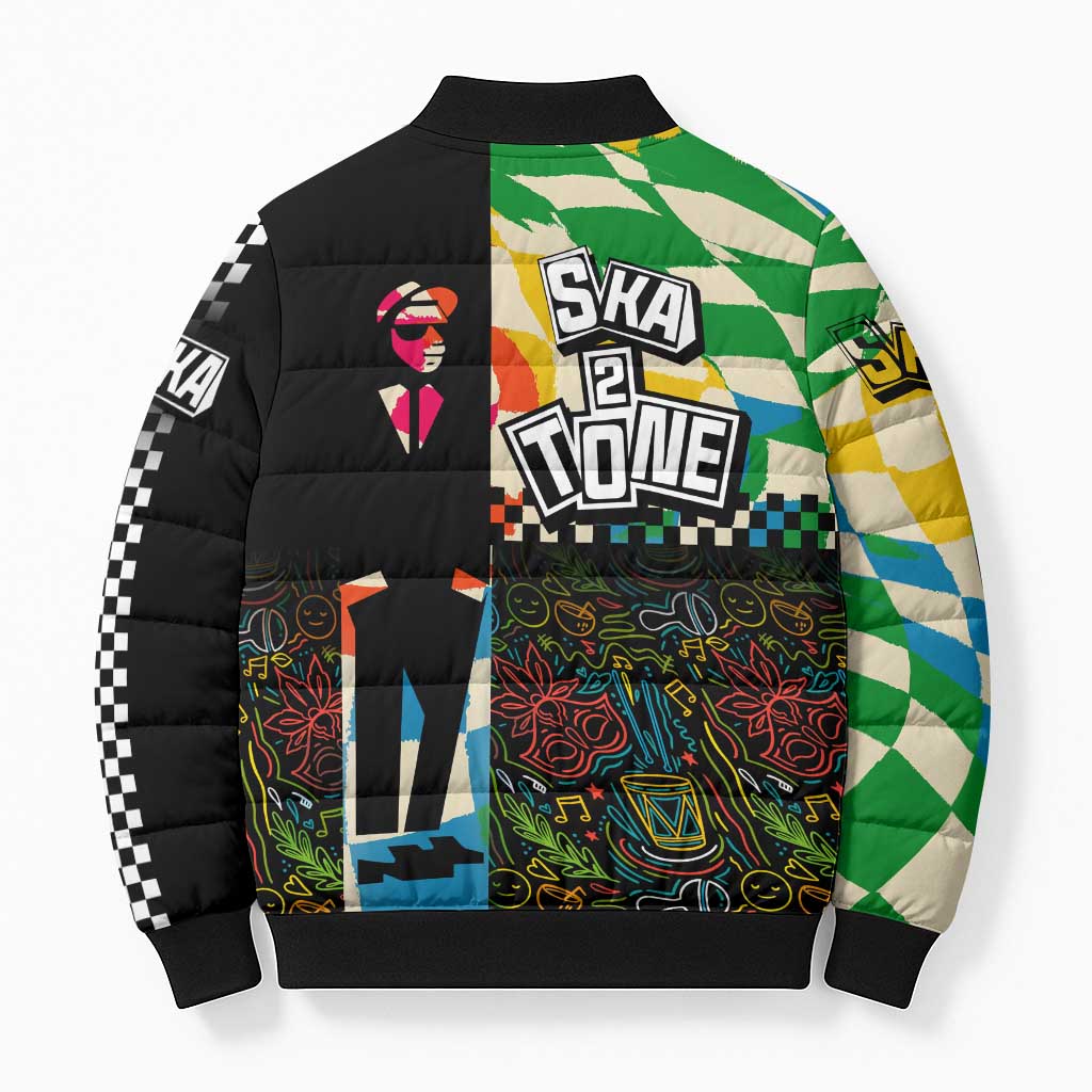 Ska Two Tone Bomber Puffer Jacket with Colorful Checkerboard Music Art Carnival Festival - Wonder Print Shop