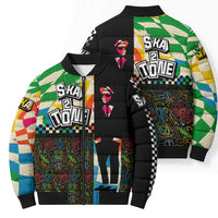 Ska Two Tone Bomber Puffer Jacket with Colorful Checkerboard Music Art Carnival Festival - Wonder Print Shop