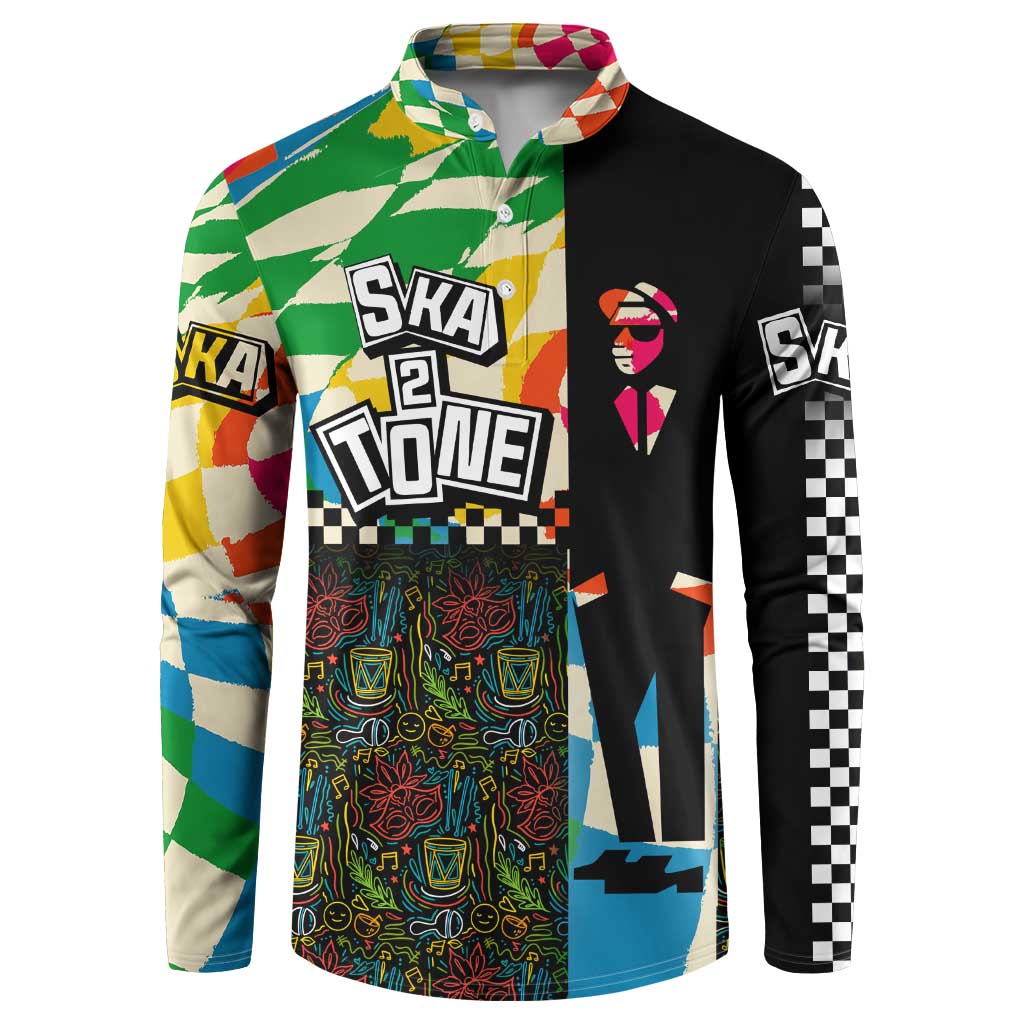 Ska Two Tone Button Sweatshirt with Colorful Checkerboard Music Art Carnival Festival - Wonder Print Shop