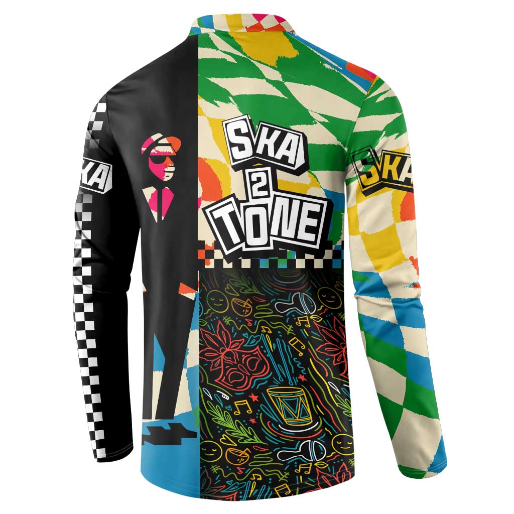 Ska Two Tone Button Sweatshirt with Colorful Checkerboard Music Art Carnival Festival - Wonder Print Shop