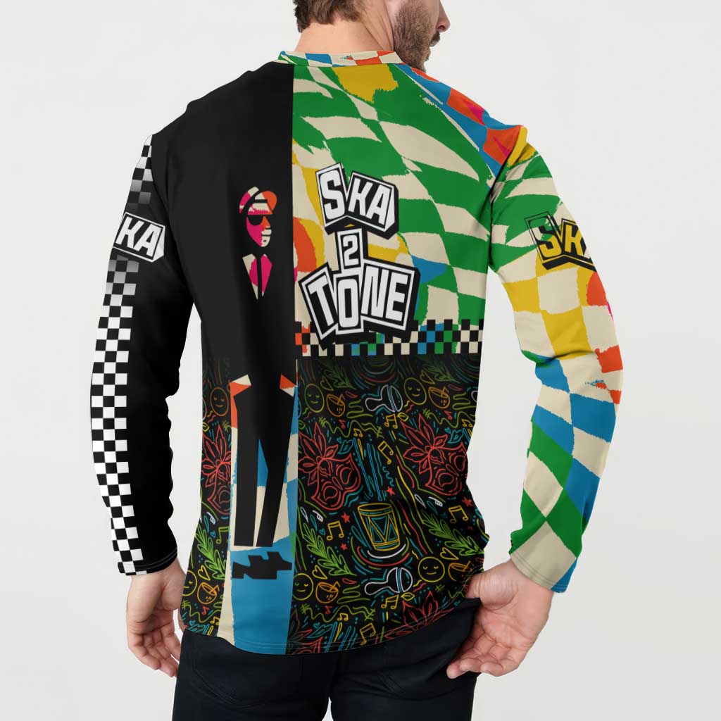 Ska Two Tone Button Sweatshirt with Colorful Checkerboard Music Art Carnival Festival - Wonder Print Shop