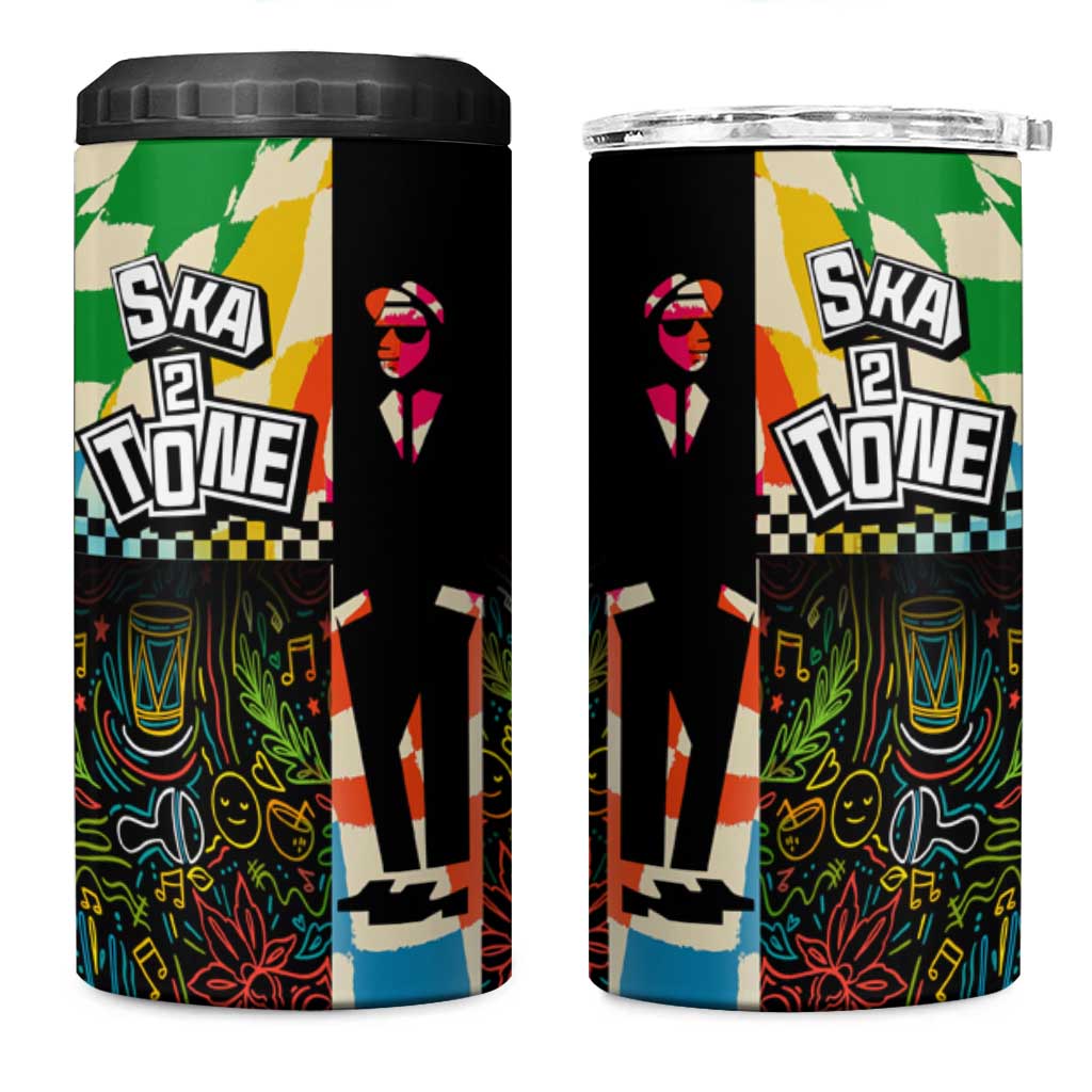 Ska Two Tone 4 in 1 Can Cooler Tumbler with Colorful Checkerboard Music Art Carnival Festival - Wonder Print Shop