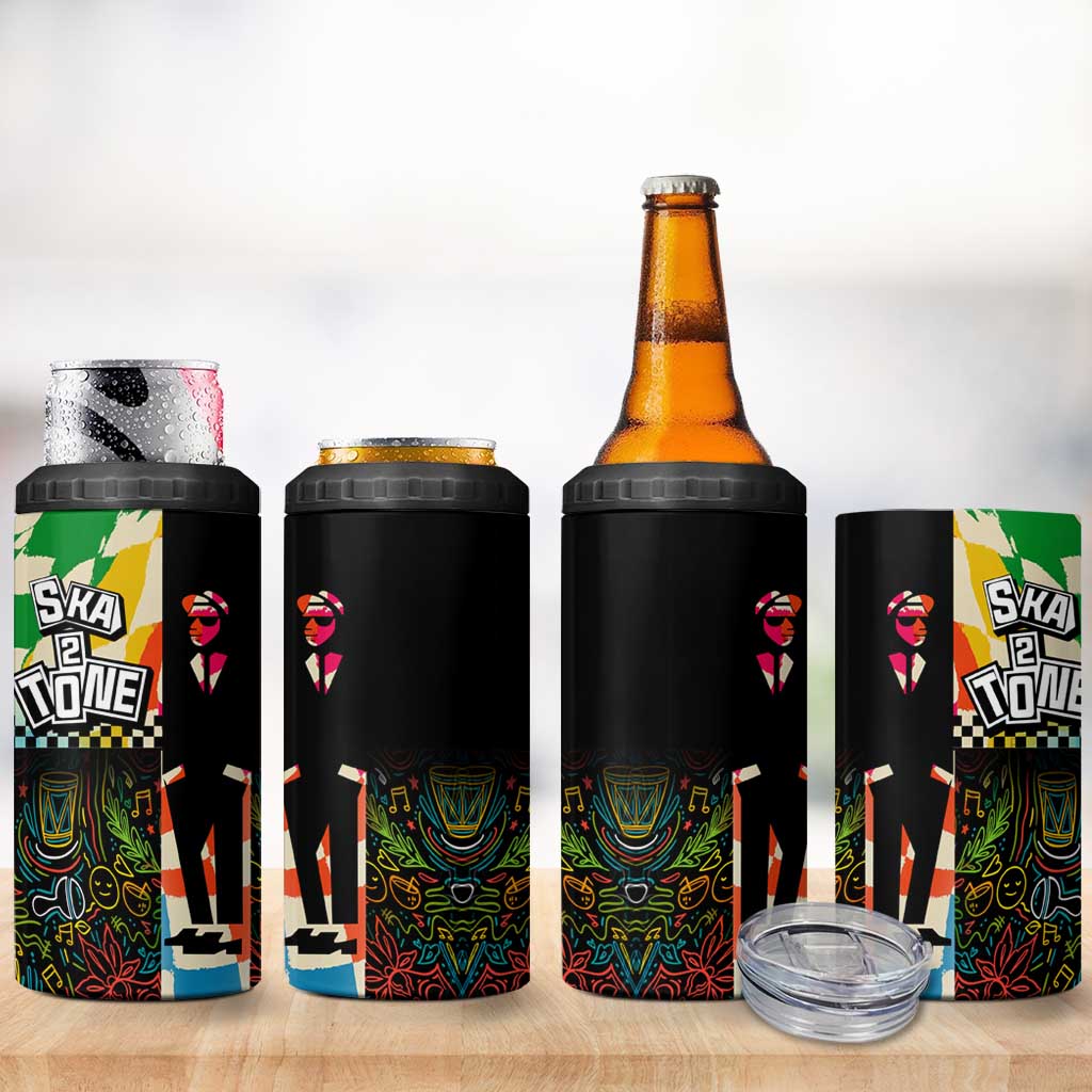 Ska Two Tone 4 in 1 Can Cooler Tumbler with Colorful Checkerboard Music Art Carnival Festival - Wonder Print Shop