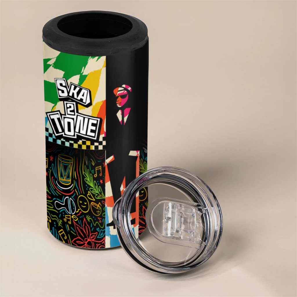 Ska Two Tone 4 in 1 Can Cooler Tumbler with Colorful Checkerboard Music Art Carnival Festival - Wonder Print Shop