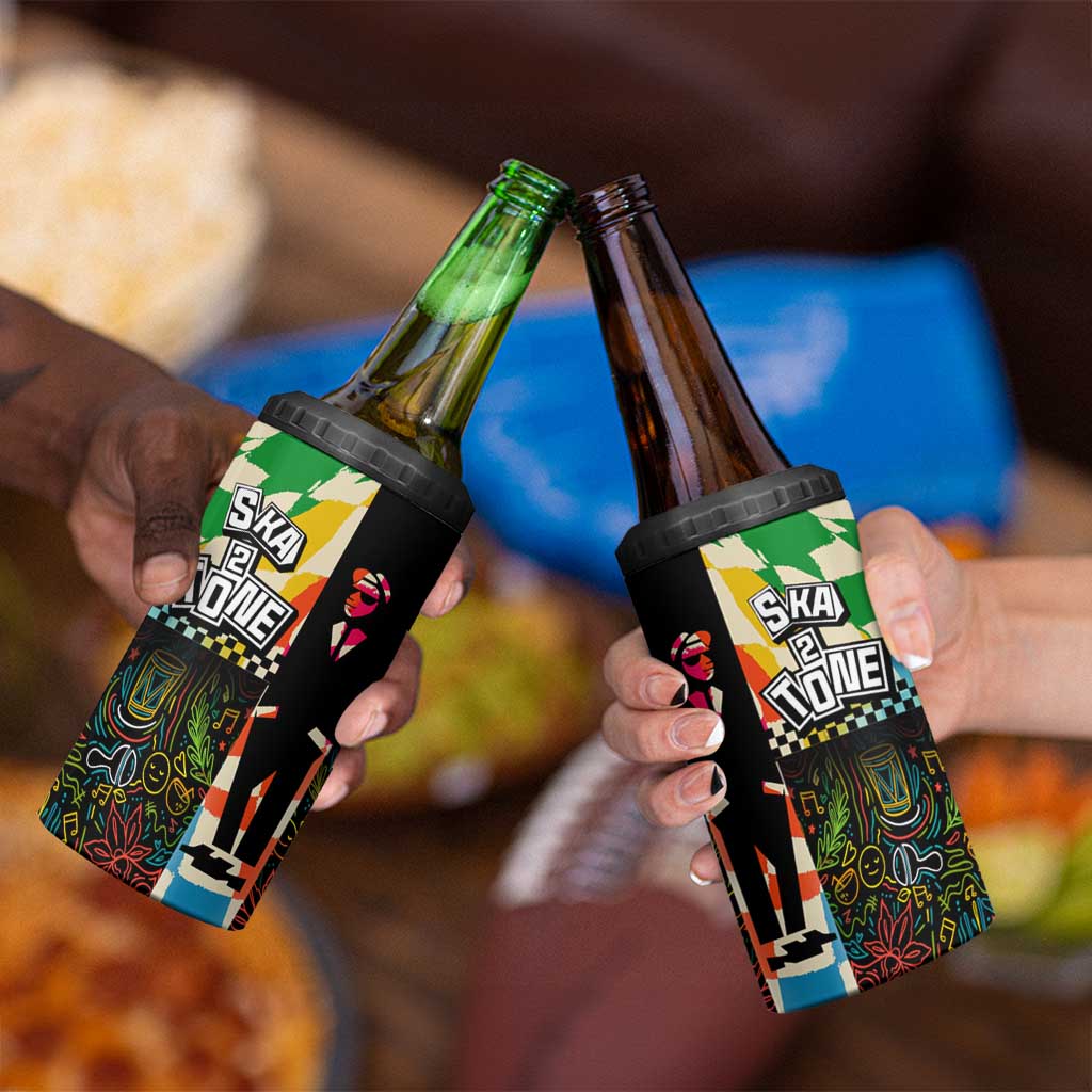 Ska Two Tone 4 in 1 Can Cooler Tumbler with Colorful Checkerboard Music Art Carnival Festival - Wonder Print Shop