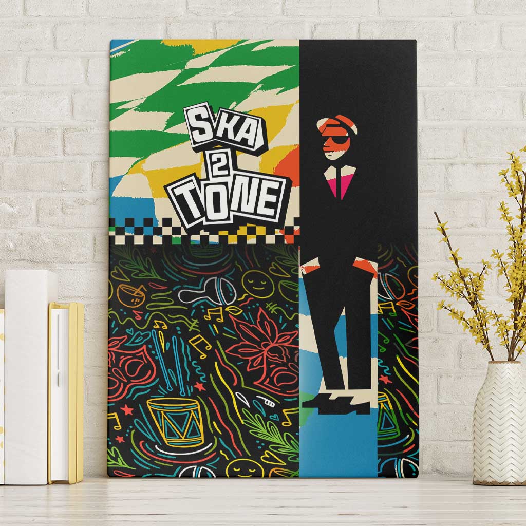 Ska Two Tone Canvas Wall Art with Colorful Checkerboard Music Art Carnival Festival - Wonder Print Shop