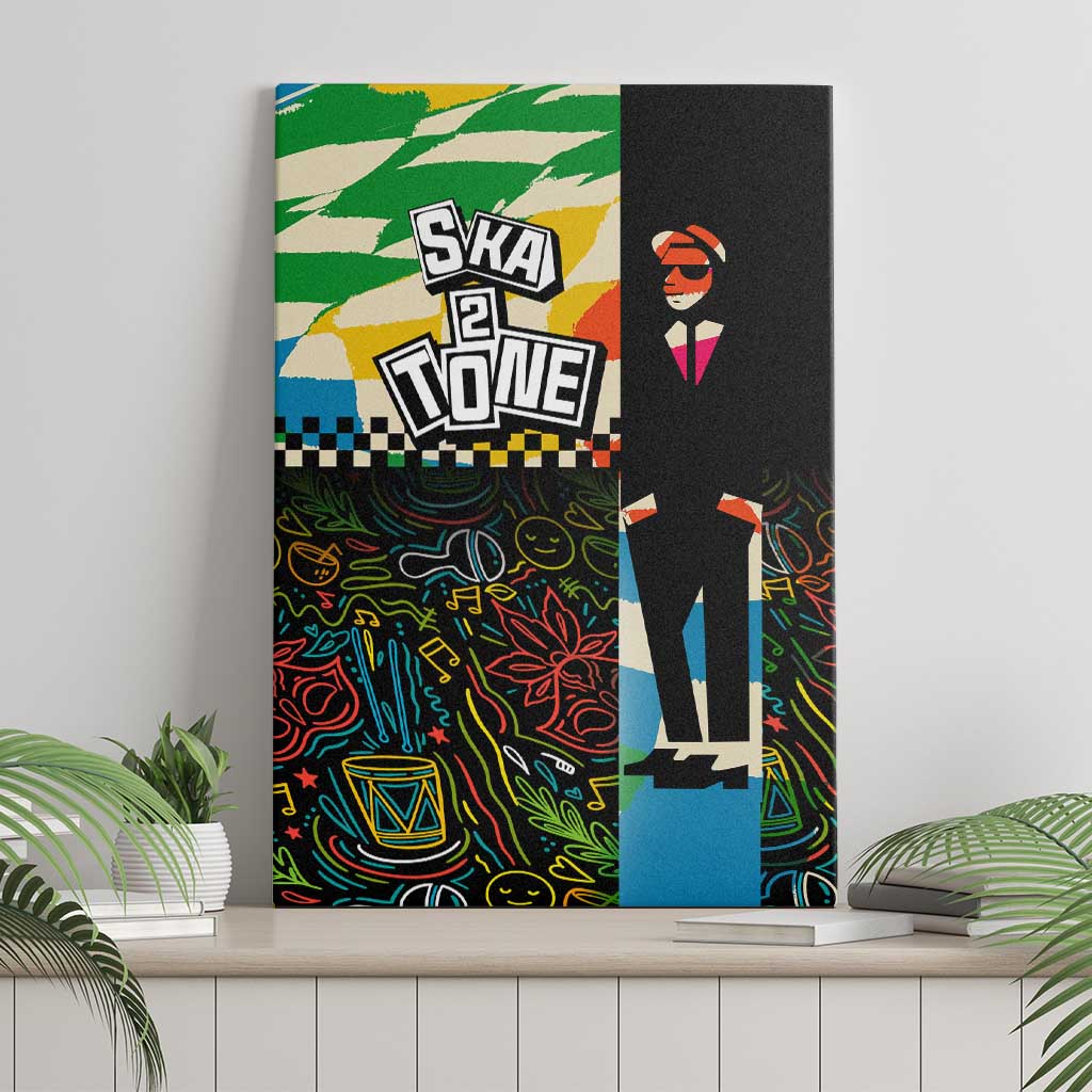 Ska Two Tone Canvas Wall Art with Colorful Checkerboard Music Art Carnival Festival - Wonder Print Shop