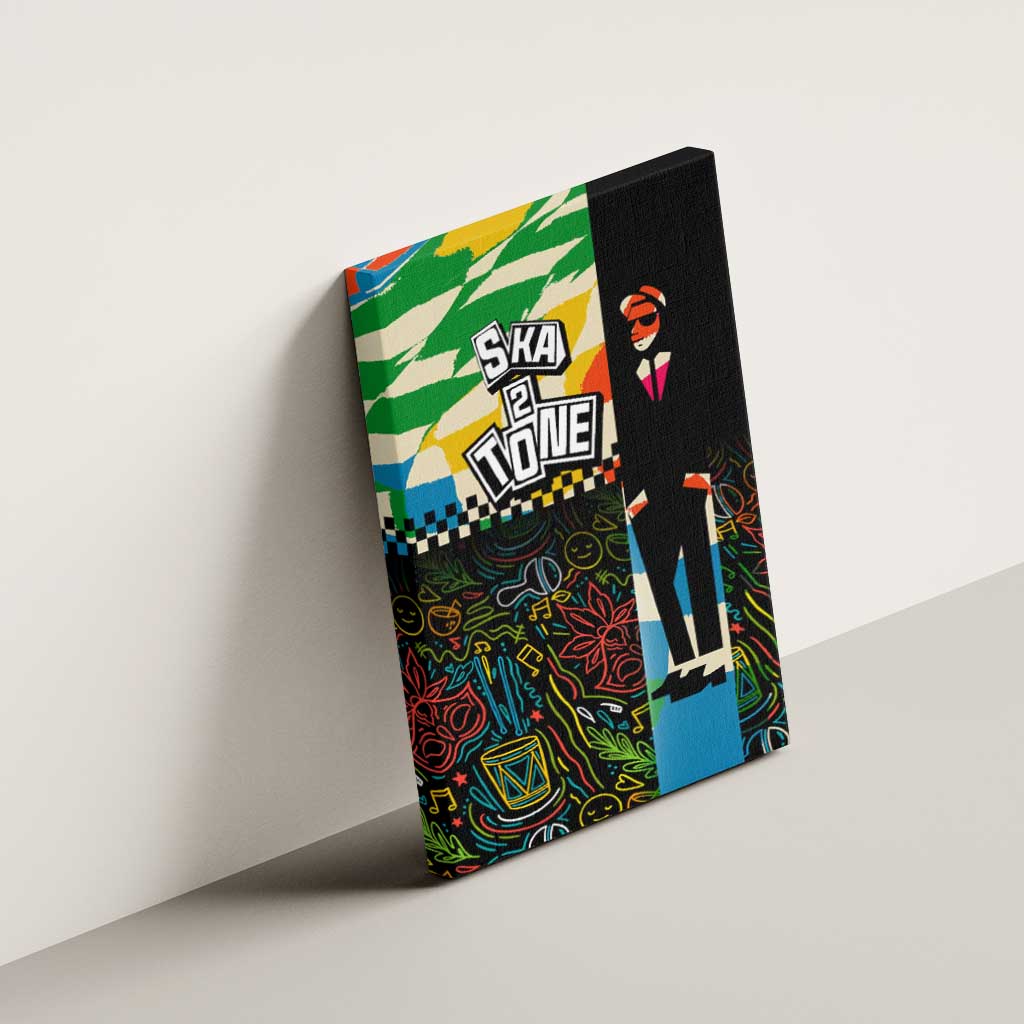 Ska Two Tone Canvas Wall Art with Colorful Checkerboard Music Art Carnival Festival - Wonder Print Shop