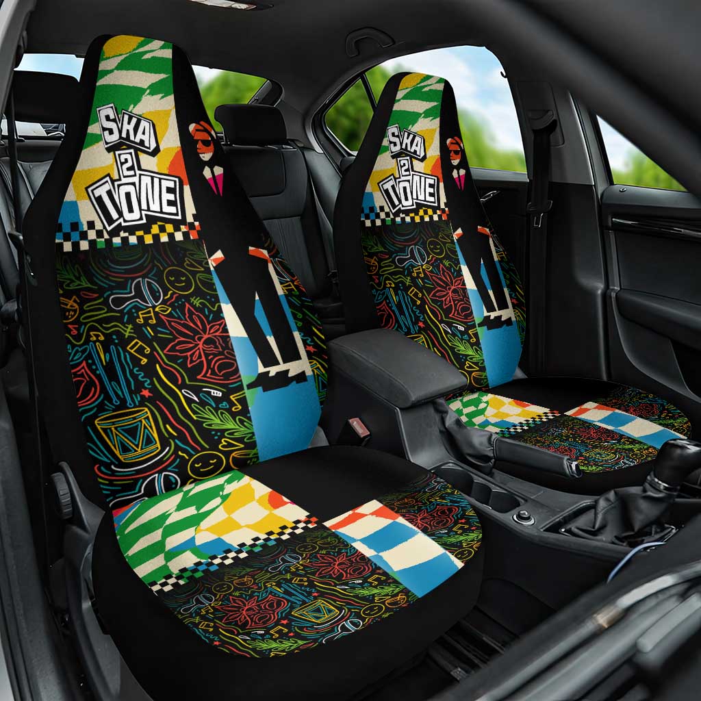 Ska Two Tone Car Seat Cover with Colorful Checkerboard Music Art Carnival Festival - Wonder Print Shop