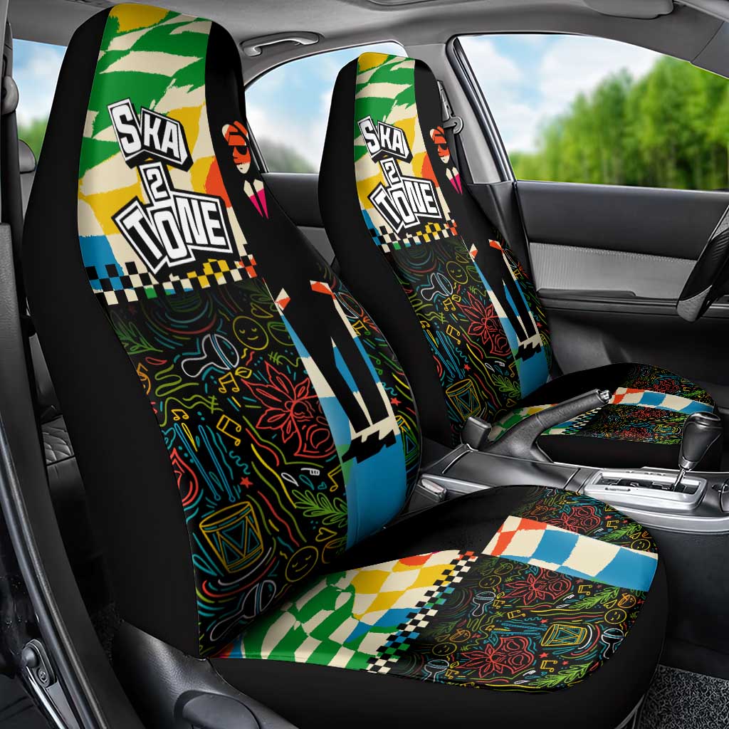 Ska Two Tone Car Seat Cover with Colorful Checkerboard Music Art Carnival Festival - Wonder Print Shop
