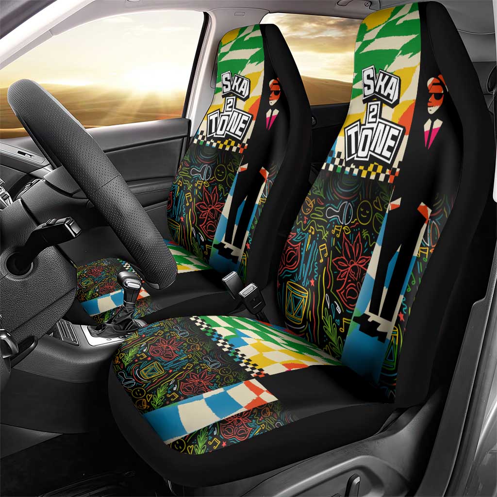Ska Two Tone Car Seat Cover with Colorful Checkerboard Music Art Carnival Festival - Wonder Print Shop