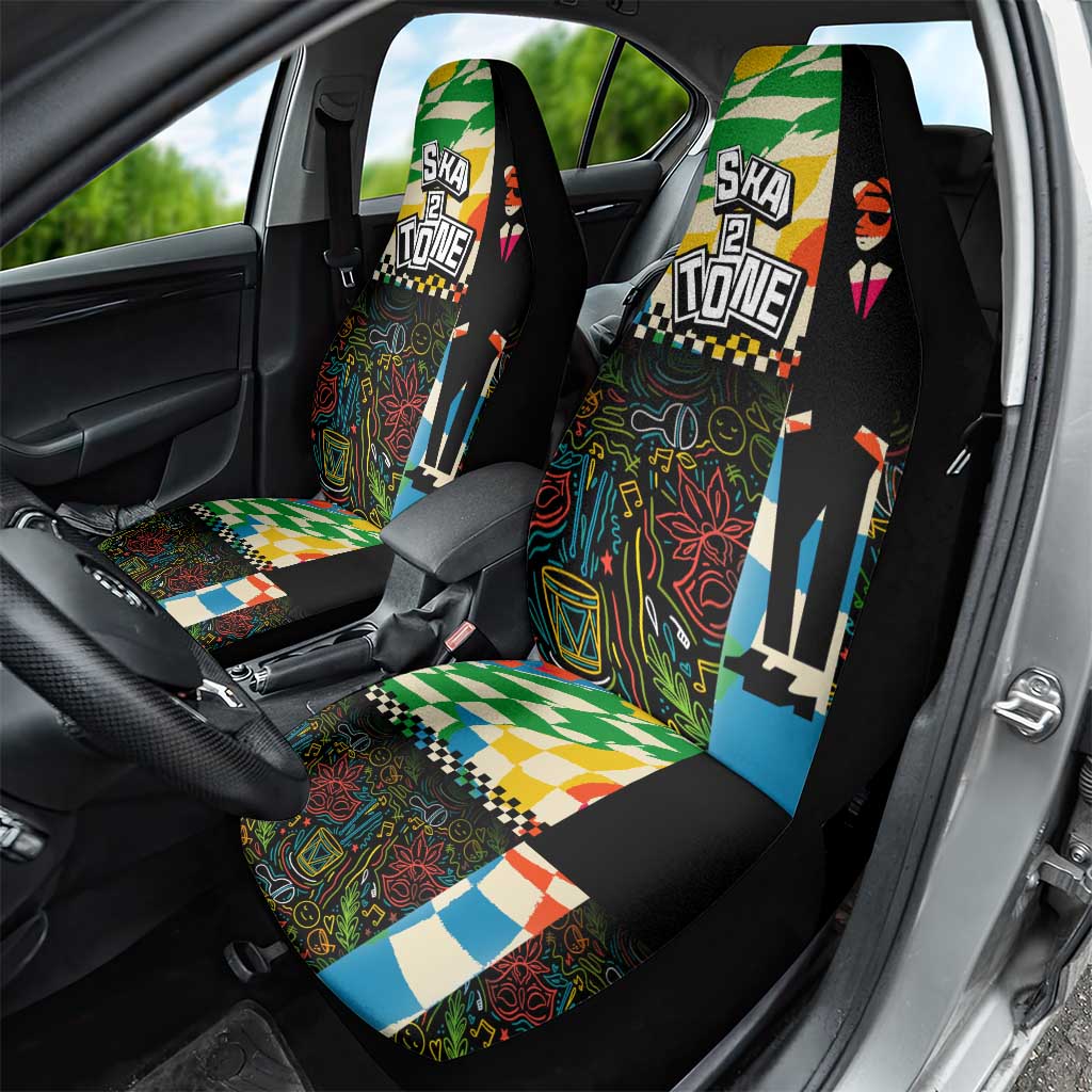 Ska Two Tone Car Seat Cover with Colorful Checkerboard Music Art Carnival Festival - Wonder Print Shop