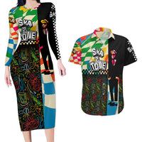 Ska Two Tone Couples Matching Long Sleeve Bodycon Dress and Hawaiian Shirt with Colorful Checkerboard Music Art Carnival Festival - Wonder Print Shop