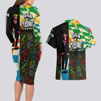 Ska Two Tone Couples Matching Long Sleeve Bodycon Dress and Hawaiian Shirt with Colorful Checkerboard Music Art Carnival Festival - Wonder Print Shop