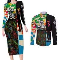 Ska Two Tone Couples Matching Long Sleeve Bodycon Dress and Long Sleeve Button Shirt with Colorful Checkerboard Music Art Carnival Festival - Wonder Print Shop