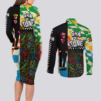 Ska Two Tone Couples Matching Long Sleeve Bodycon Dress and Long Sleeve Button Shirt with Colorful Checkerboard Music Art Carnival Festival - Wonder Print Shop