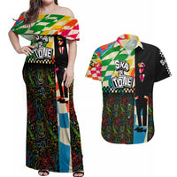 Ska Two Tone Couples Matching Off Shoulder Maxi Dress and Hawaiian Shirt with Colorful Checkerboard Music Art Carnival Festival - Wonder Print Shop