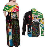 Ska Two Tone Couples Matching Off Shoulder Maxi Dress and Long Sleeve Button Shirt with Colorful Checkerboard Music Art Carnival Festival - Wonder Print Shop