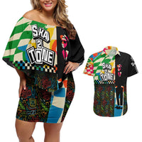 Ska Two Tone Couples Matching Off Shoulder Short Dress and Hawaiian Shirt with Colorful Checkerboard Music Art Carnival Festival - Wonder Print Shop